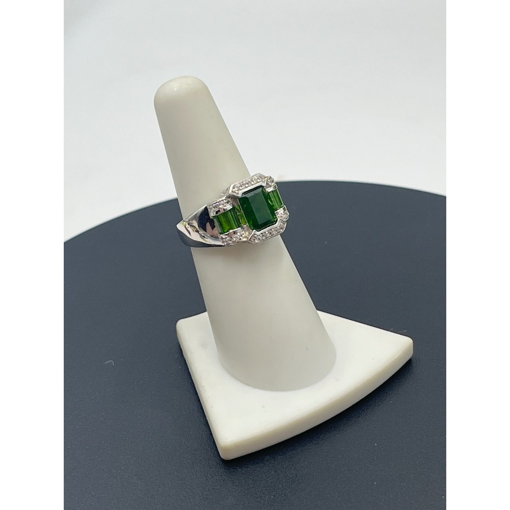 BBJ Emerald Cut Chrome Diopside Round White Zircon Baguette Cocktail Ring 6.5 - Picture 5 of 14